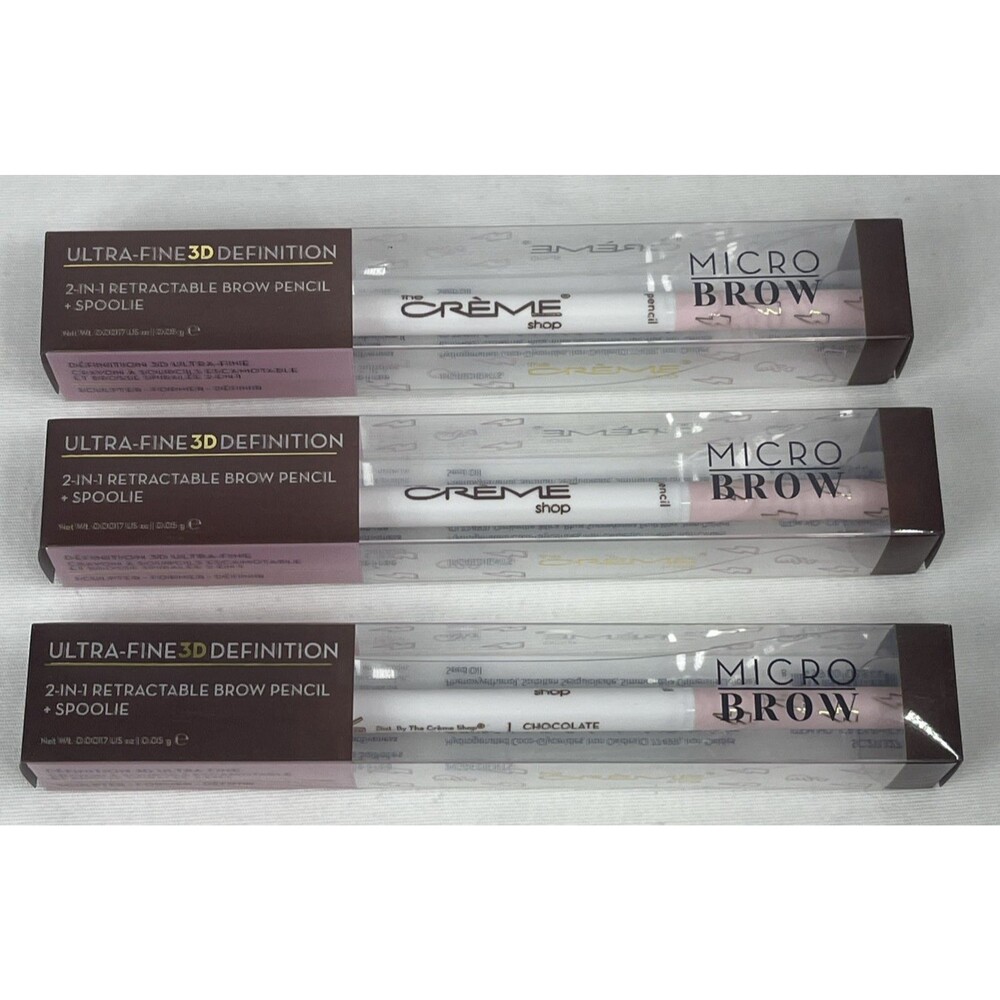 Lot of 3 The Creme Shop 2-in-1 Retractable Brow Pencil + Spoolie Chocolate NEW